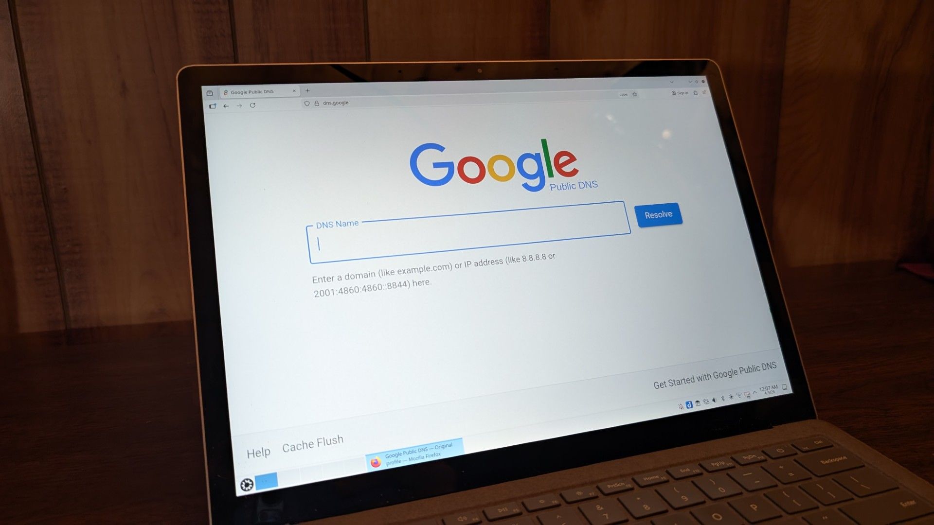 Google DNS open on Firefox. 