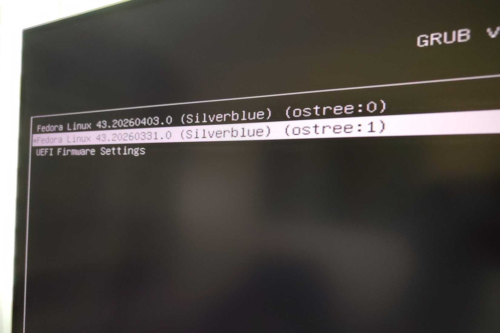 Опции GRUB на Fedora Silverblue.
