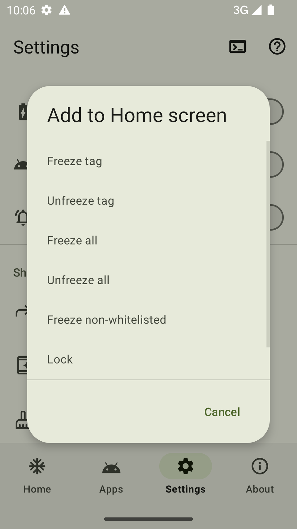 Home screen shortcuts for Hail.