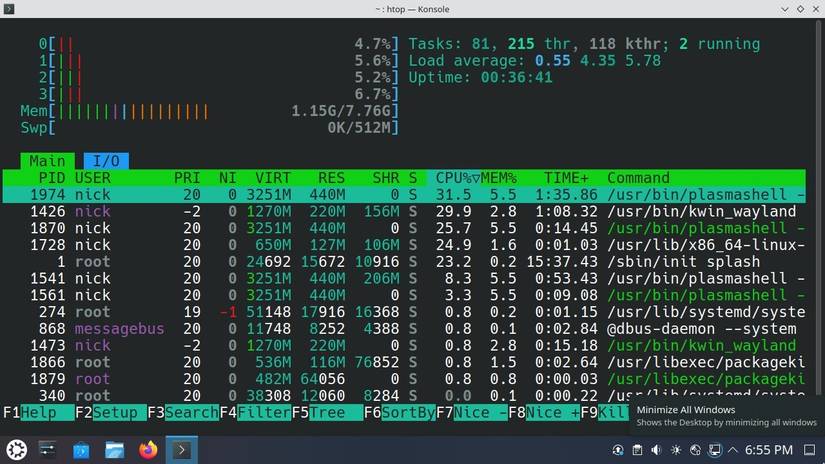 Htop running on Kubuntu. 