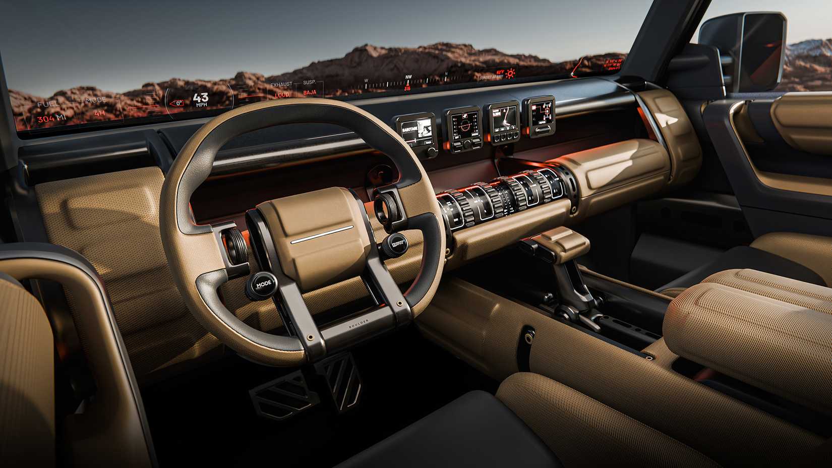 Interior of the Hyundai Boulder Concept, including rugged controls.