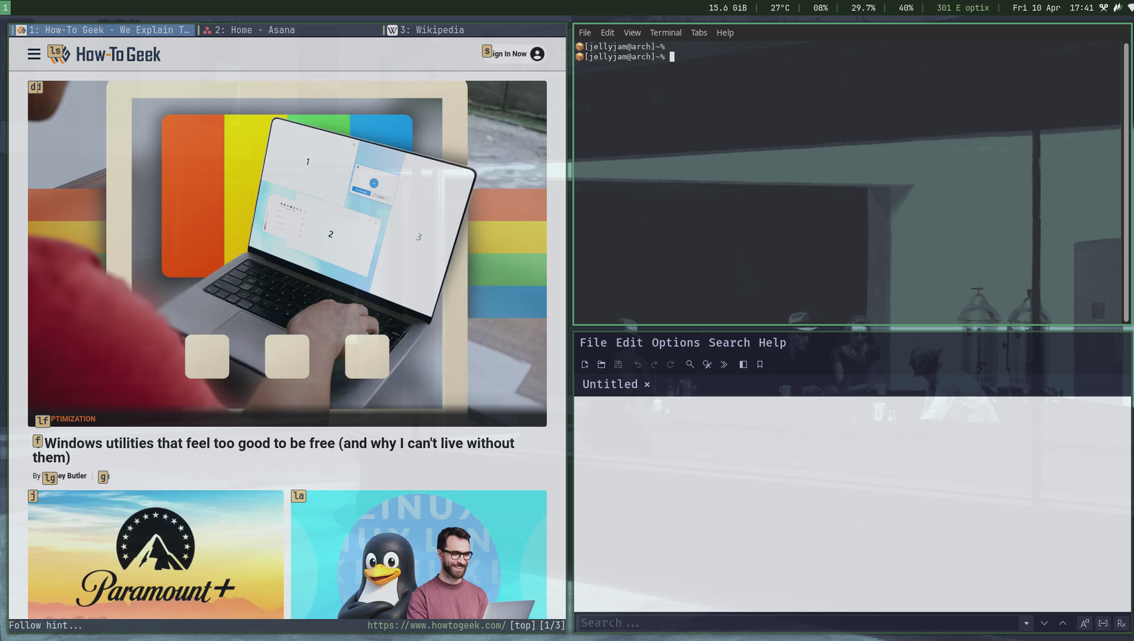 i3 environment running Qutebrowser.