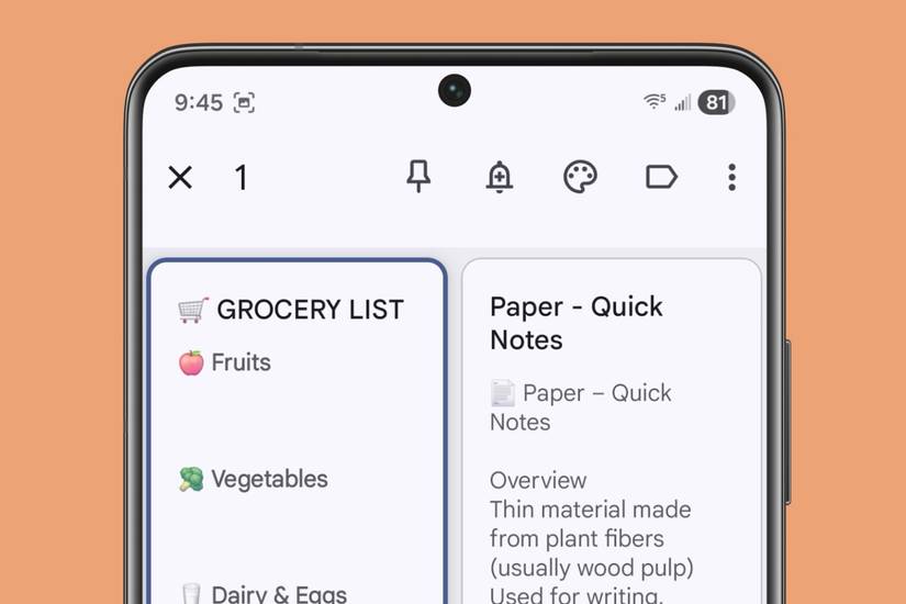 Pin a note in Google Keep on a Samsung device.