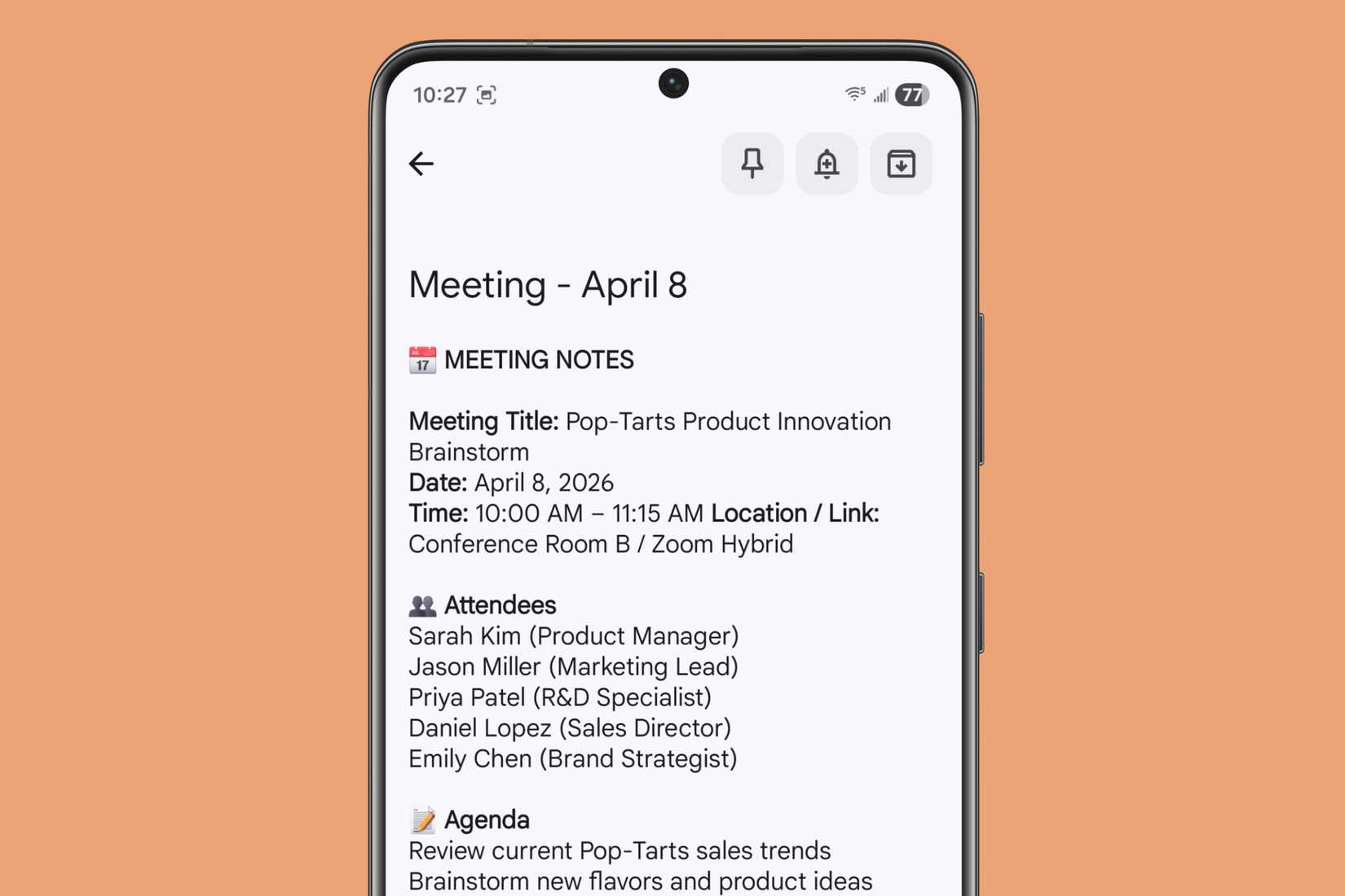 Meeting Notes used from a duplicate version on Google Keep on a Samsung device.
