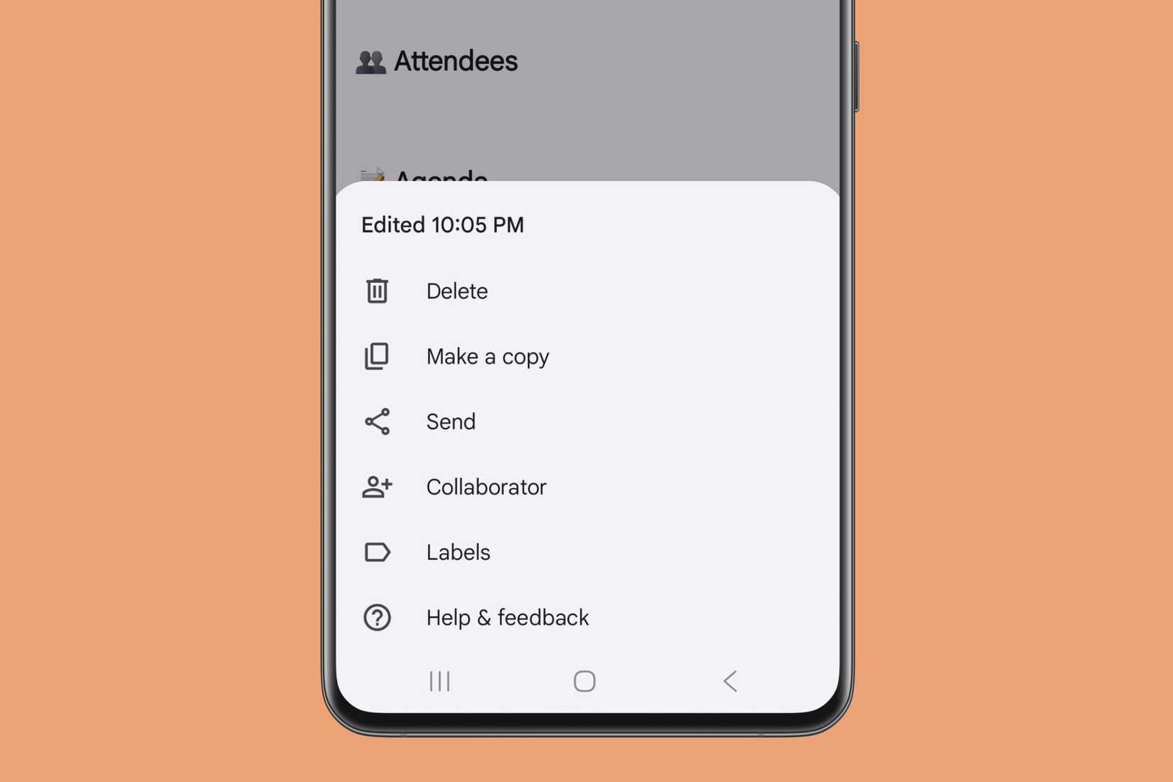 Making a copy of a note in Google Keep on a Samsung device.