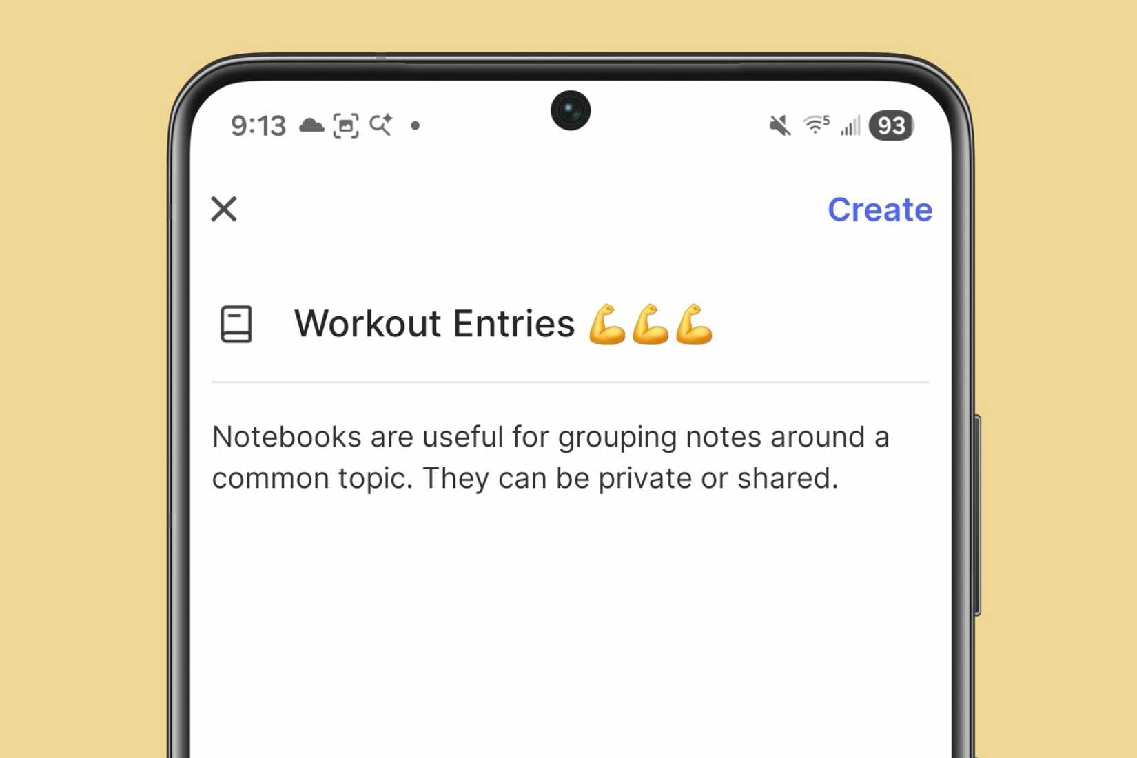 Journal entry on the Evernote app on a Samsung device.