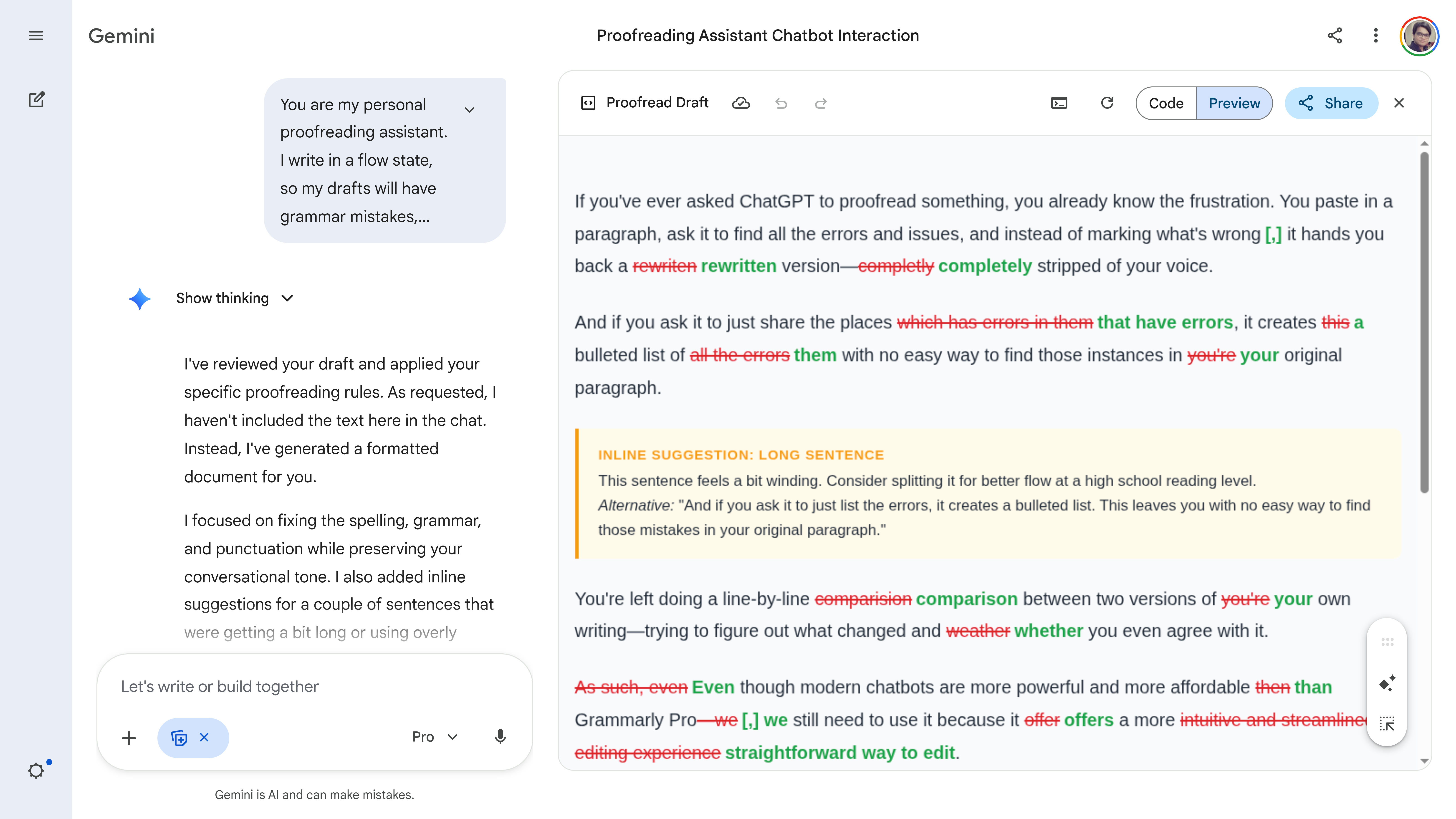 This prompt turns ChatGPT into Grammarly Pro