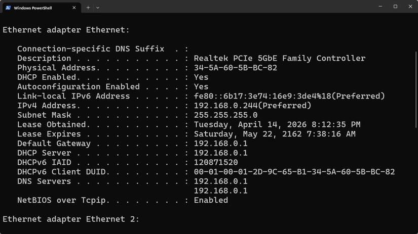 IP addresses listed in a Terminal.