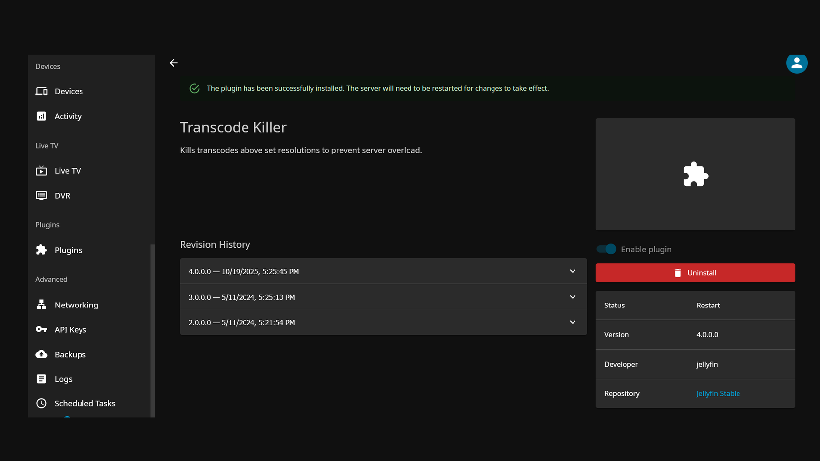 Transcode Killer в Jellyfin