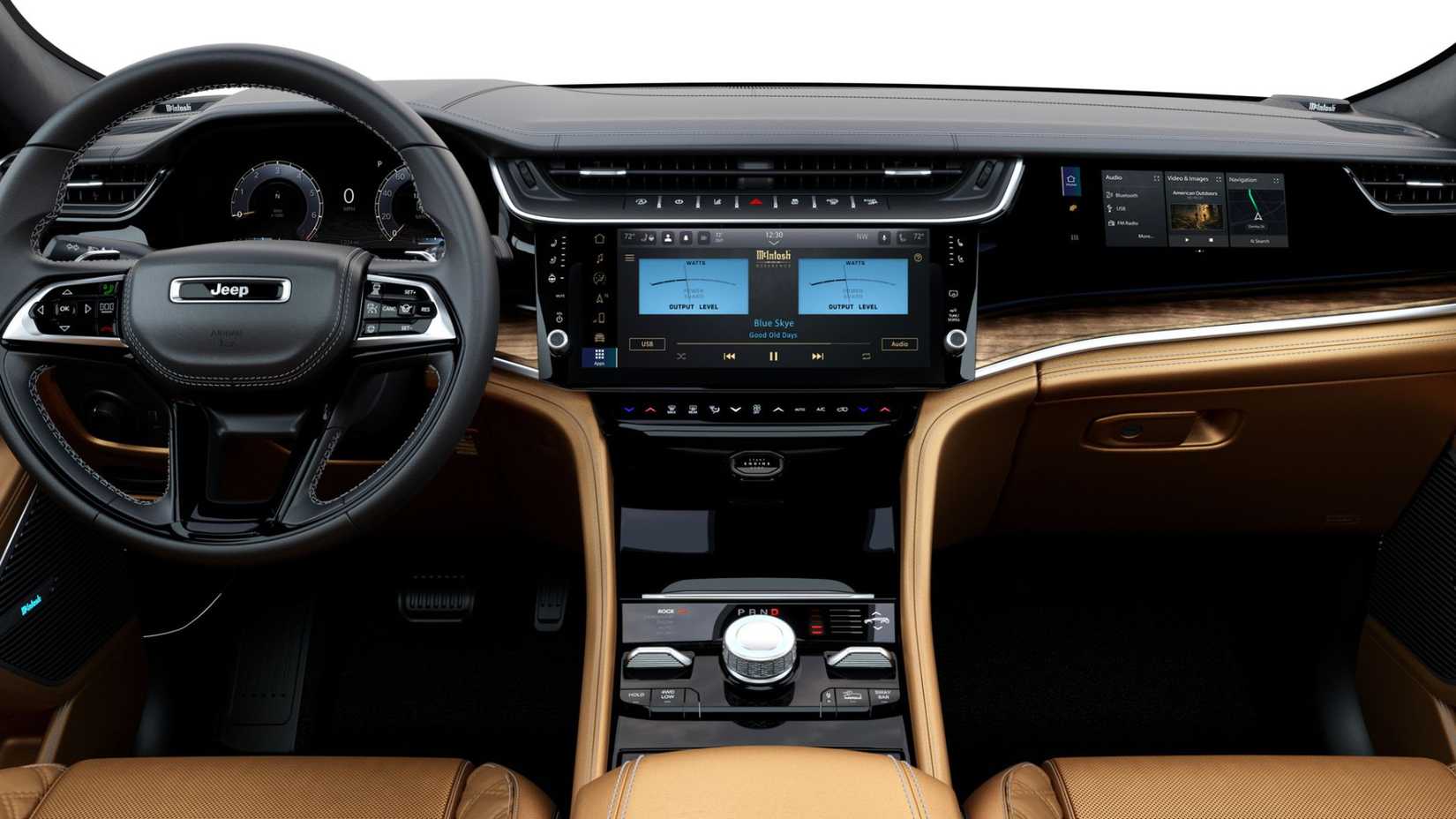 Shot fo the dashboard inside the cabin of a 2026 Jeep Grand Cherokee.