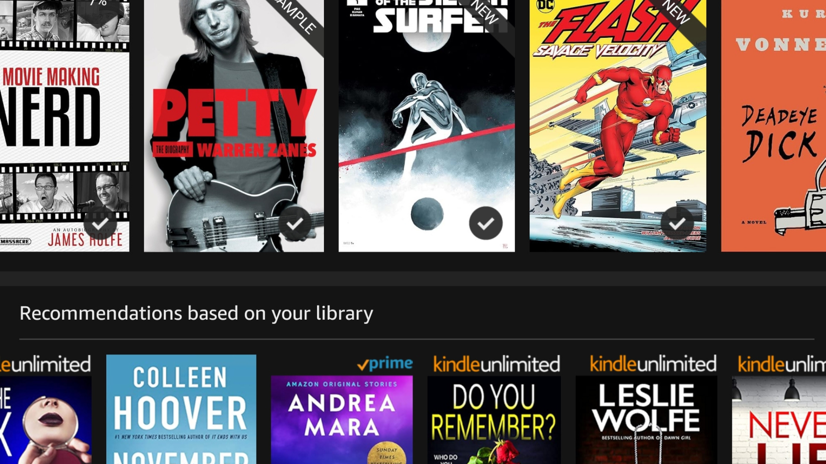 The library screen of a modern kindle device