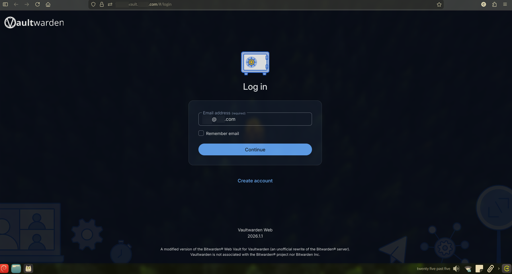 Logging into my Vaultwarden web portal.