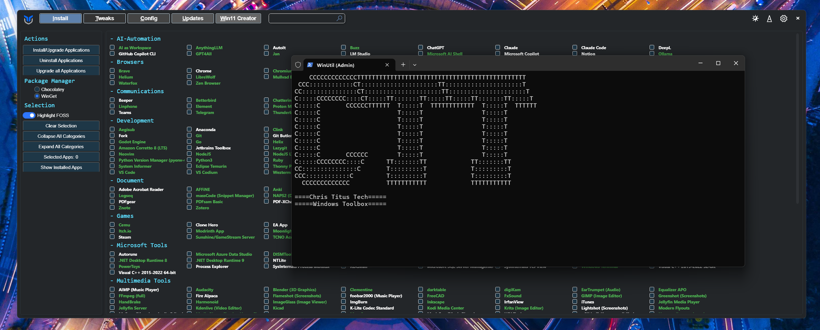Launching the winutil program directly from PowerShell.
