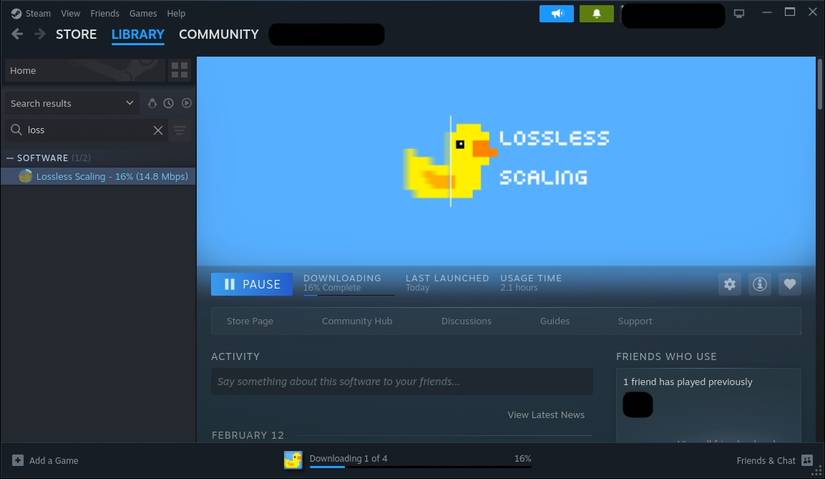 Lossless scaling being installed via Steam. 