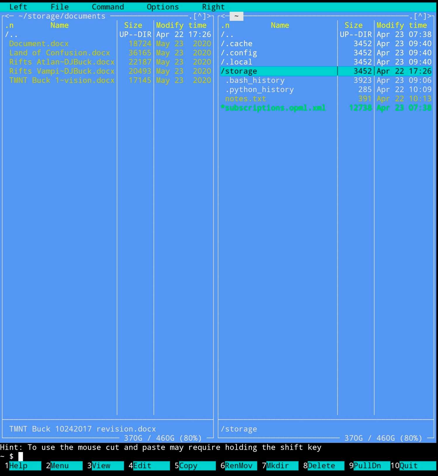 Midnight Commander interface showing a file transfer on a samsung Z fold 5