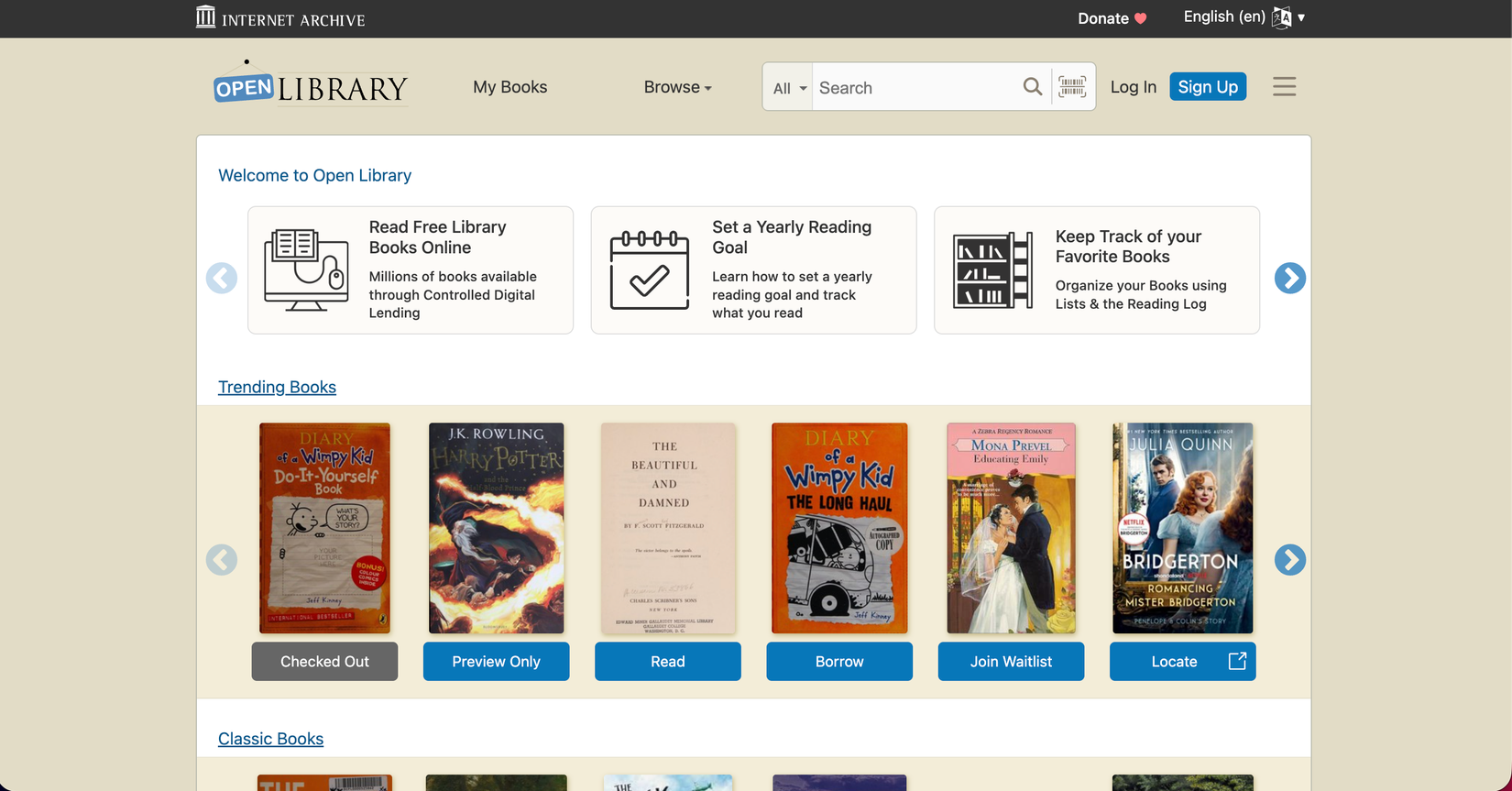 Open LIbrary home page.