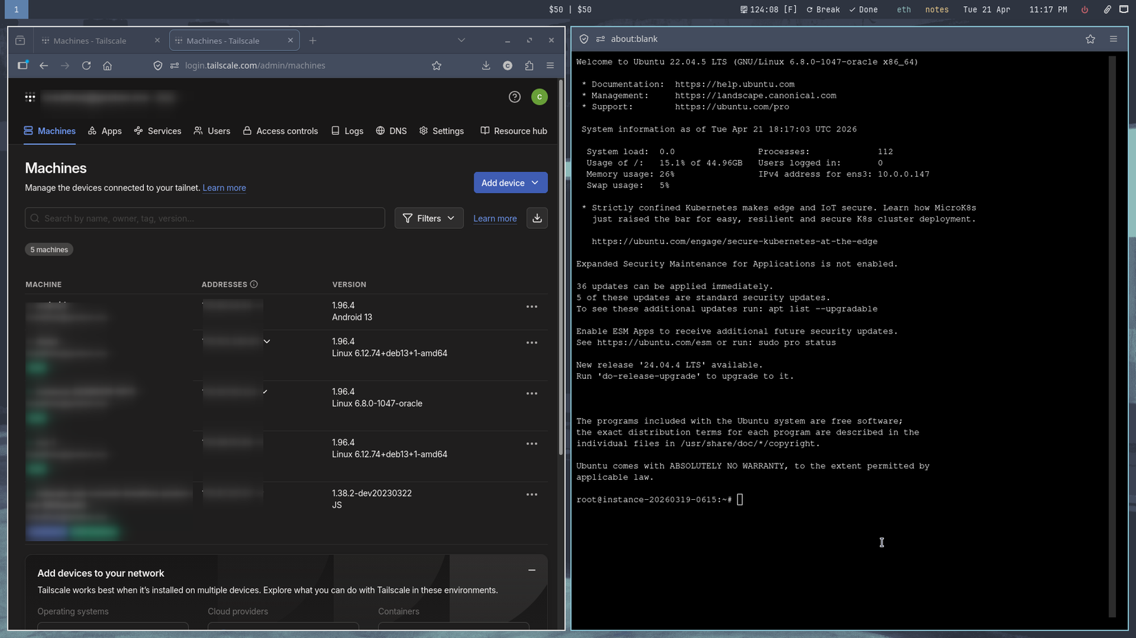 Opened an SSH window in the browser.