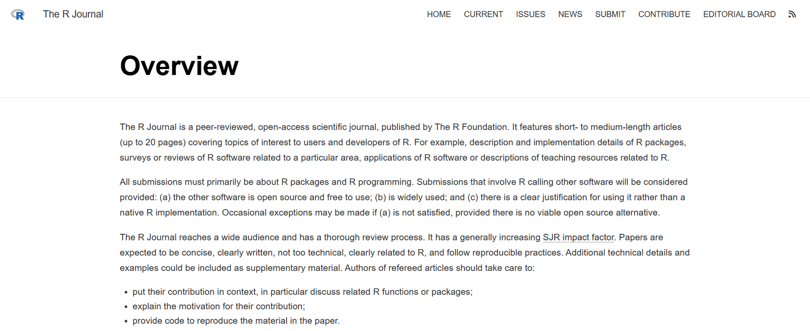 R Journalのホームページ画面