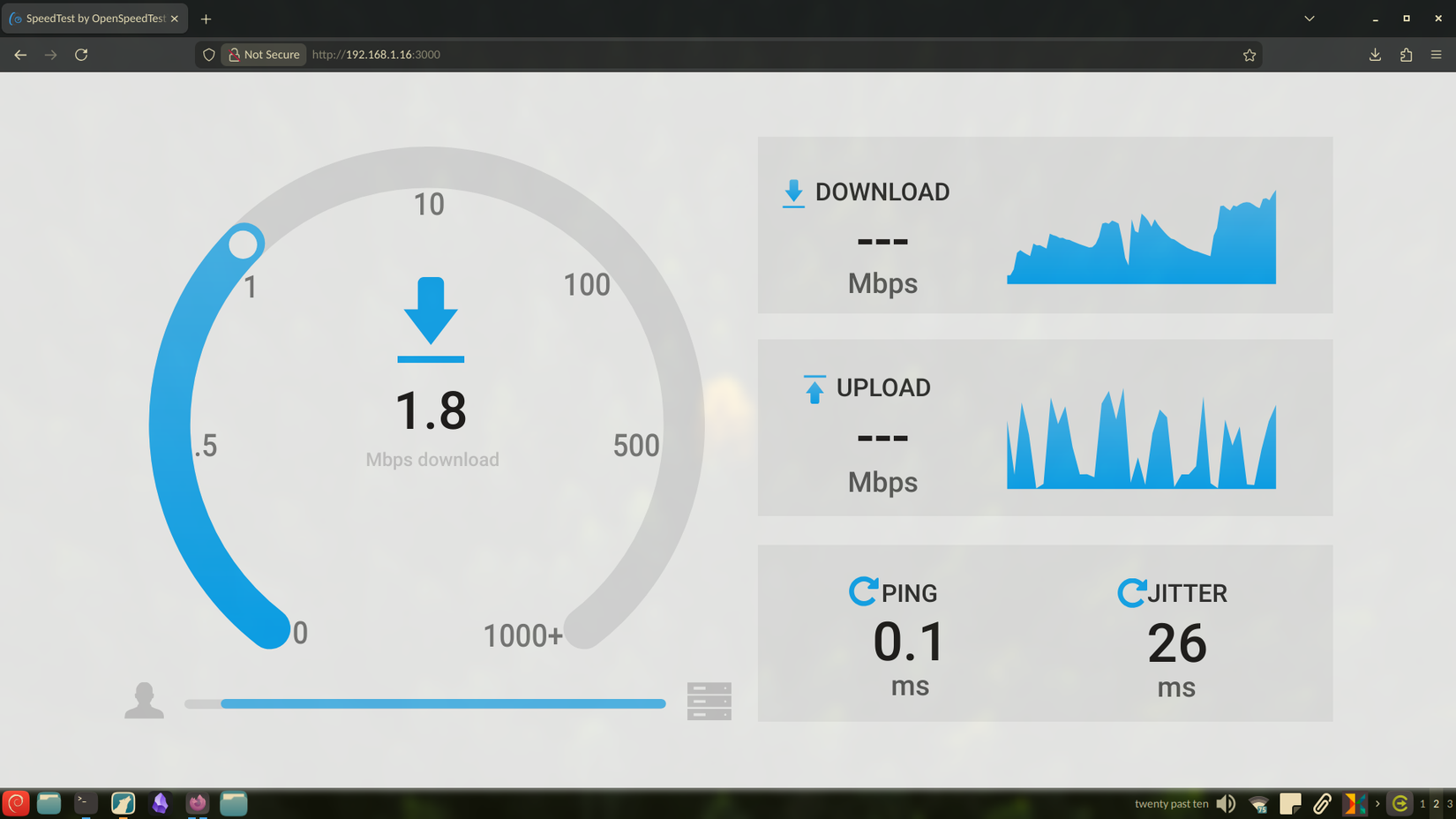 Running a speed test using OpenSpeedTest.