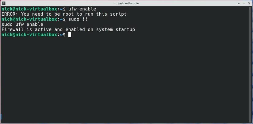 Wearing !! to run the last command as sudo. 
