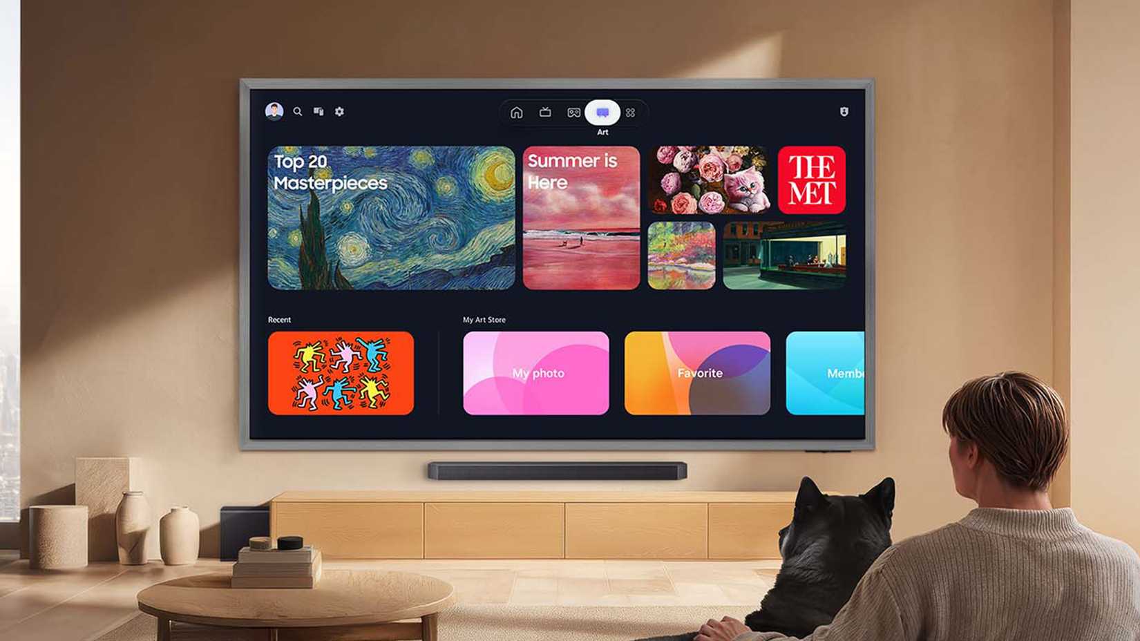 Samsung 2026 S95H OLED TV mounted on a wall in a living room.