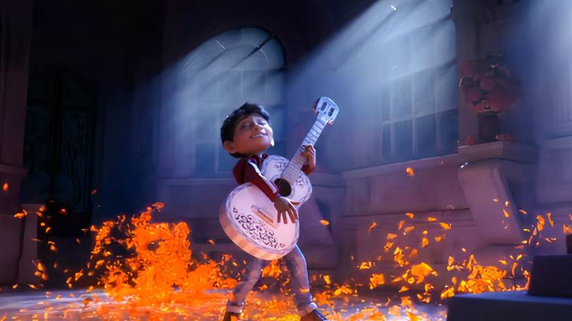 Miguel playing a guitar in Coco.