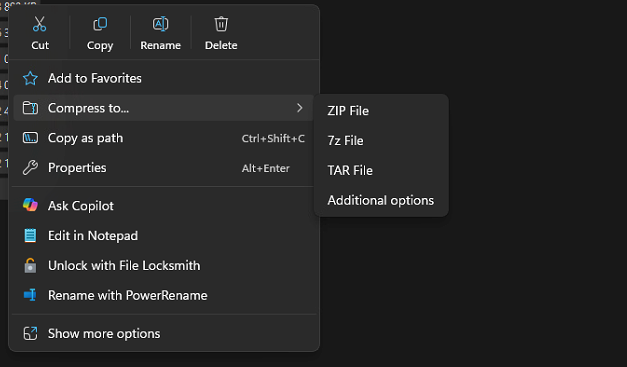 Контекстное меню компрессии в Windows 11.