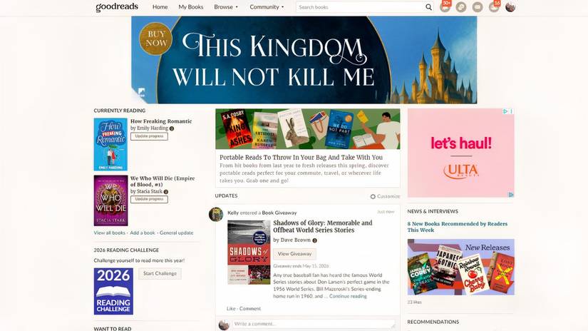 what the Goodreads homepage looks like