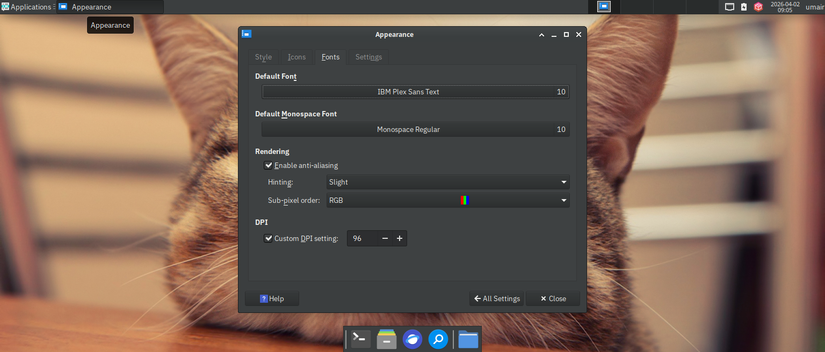 screenshot showing font setting on fedora xfce spin-1