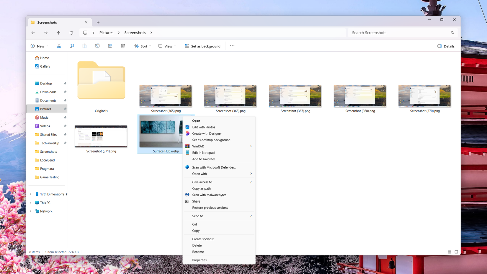 Setting a WebP as a desktop background in Windows 11. 