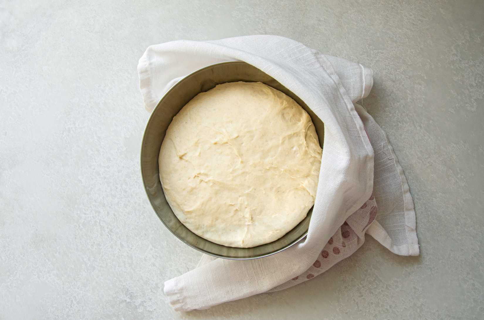 Pizza dough after proving.
