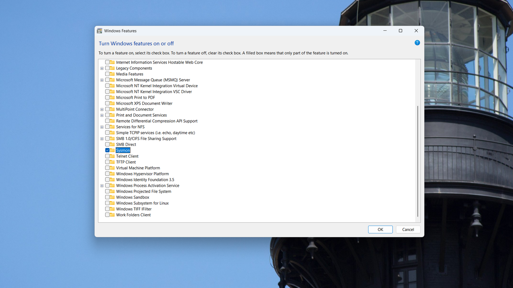 Enabling Sysmon in Windows 11.