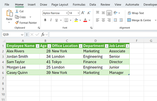 The merged output combines columns from both source tables
