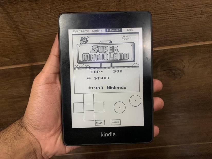 Playing Super Mario Land on a Kindle.