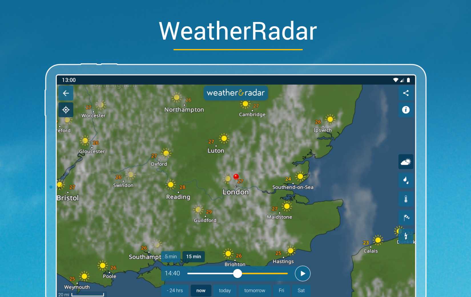 A Google Play screenshot from the Weather & Radar app.