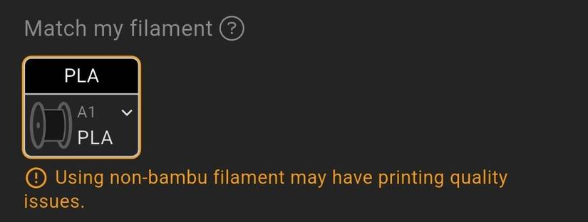 Bambu Studio filament warning text.
