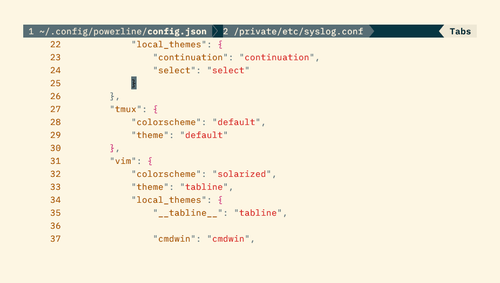 Powerline extends to the tab bar with themed styling