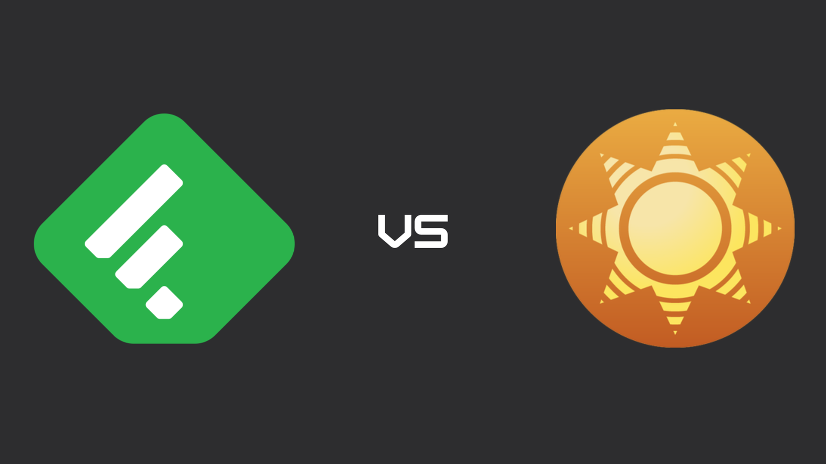 Зеленый логотип Feedly и оранжевый логотип Newsblur напротив друг друга