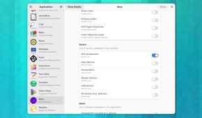 Warp permissions visible in the Flatseal Linux app.