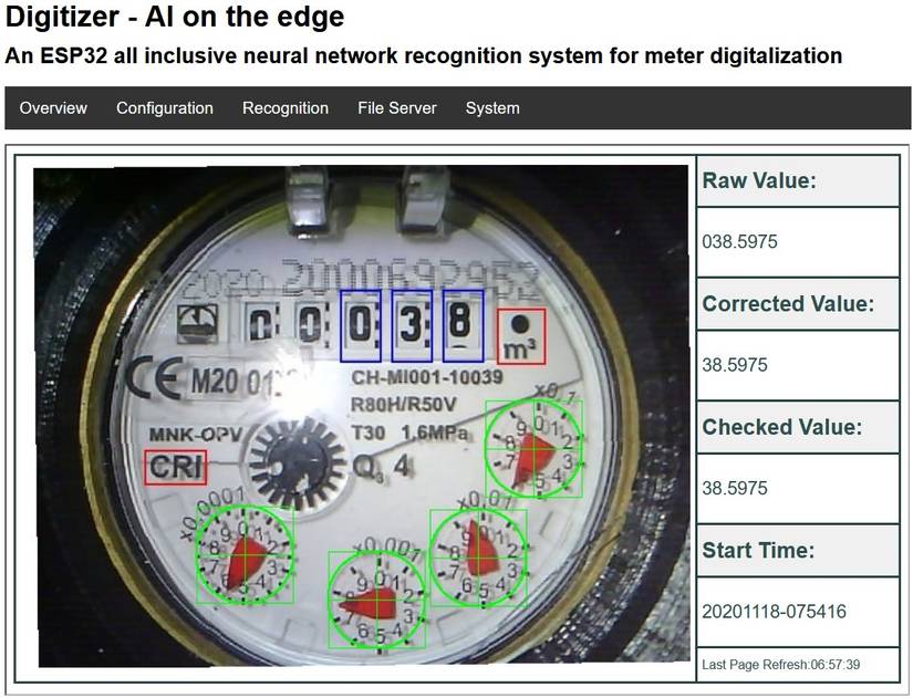 ESP32-powered AI meter reader by jomjol on GitHub.