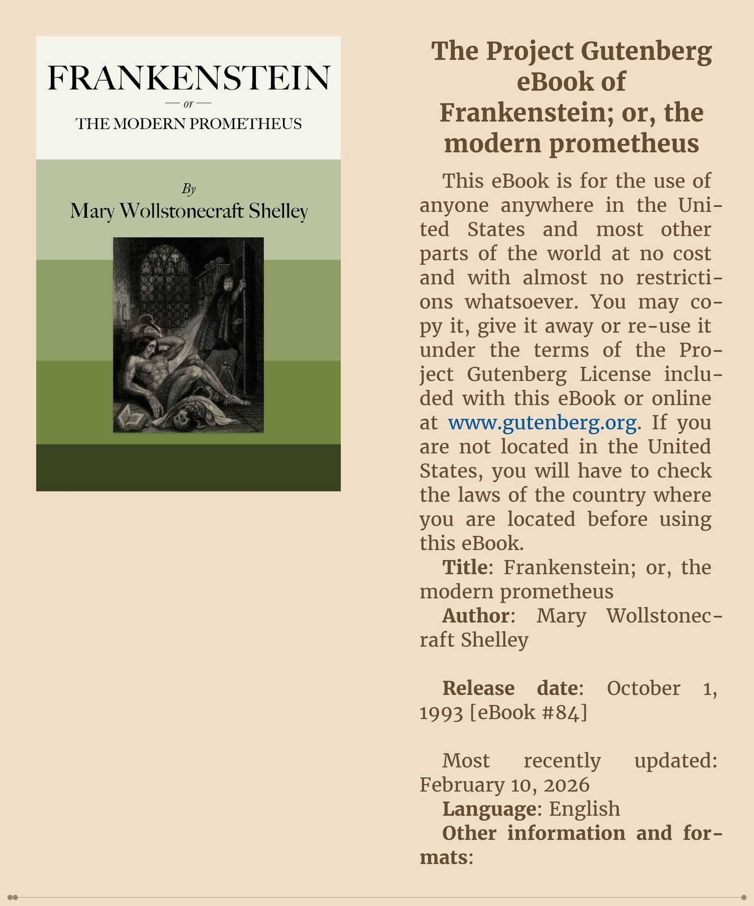 An epub file of Frankenstein, downloaded with wget