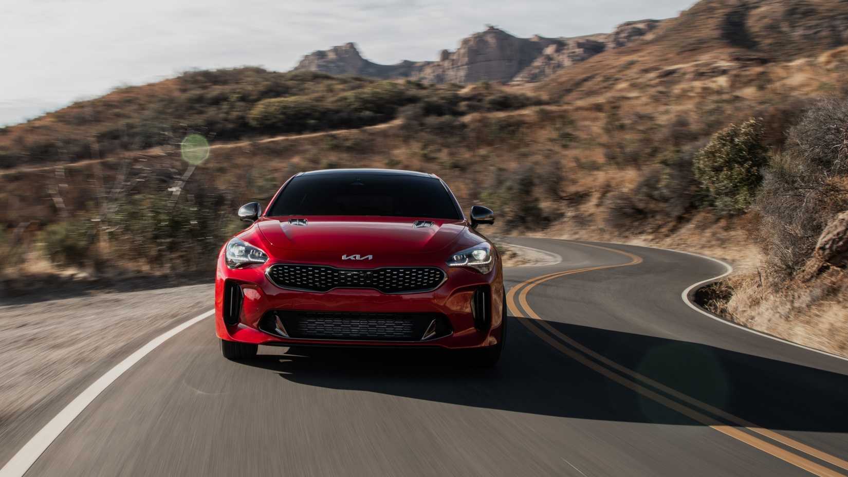 Front action shot of a 2022 Kia Stinger