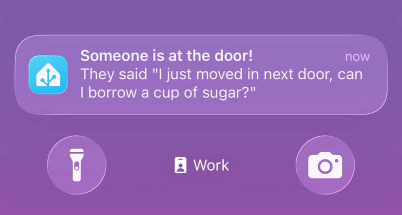 A notification forwarding a message left on a video doorbell.