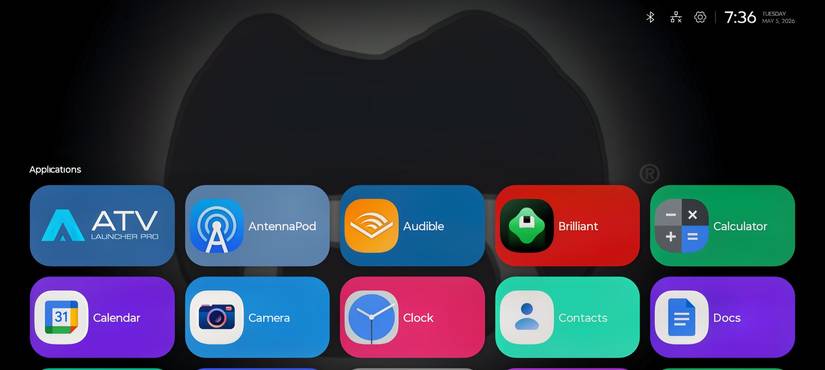 A series of icons on the ATV launcher on a black background.