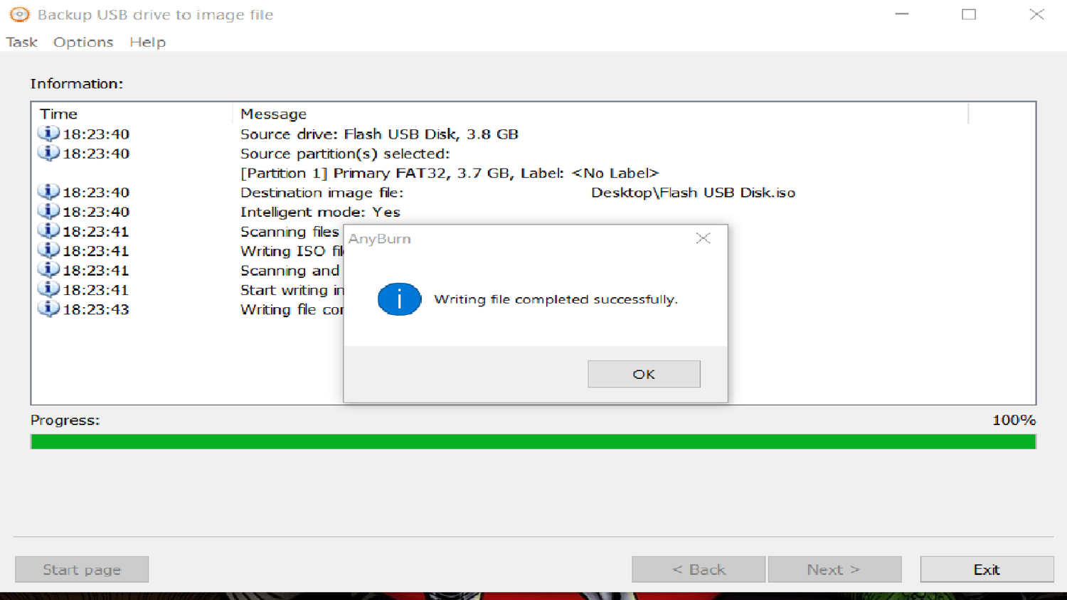 A successful backup of a usb drive now in an iso file.