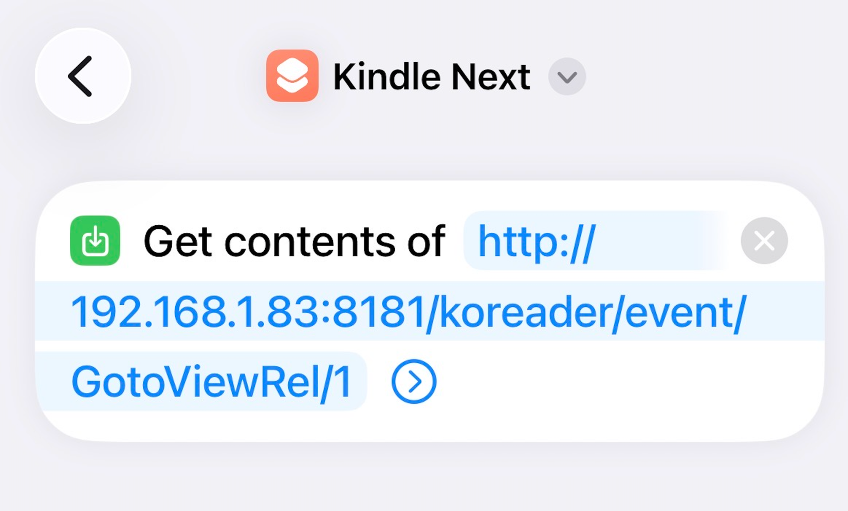 An iOS shortcut to fire the next page event in KOReader.