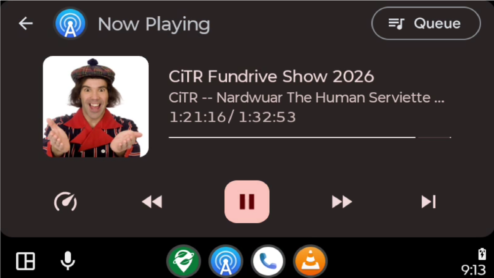 AntennaPod playing a podcast episode through Android Auto