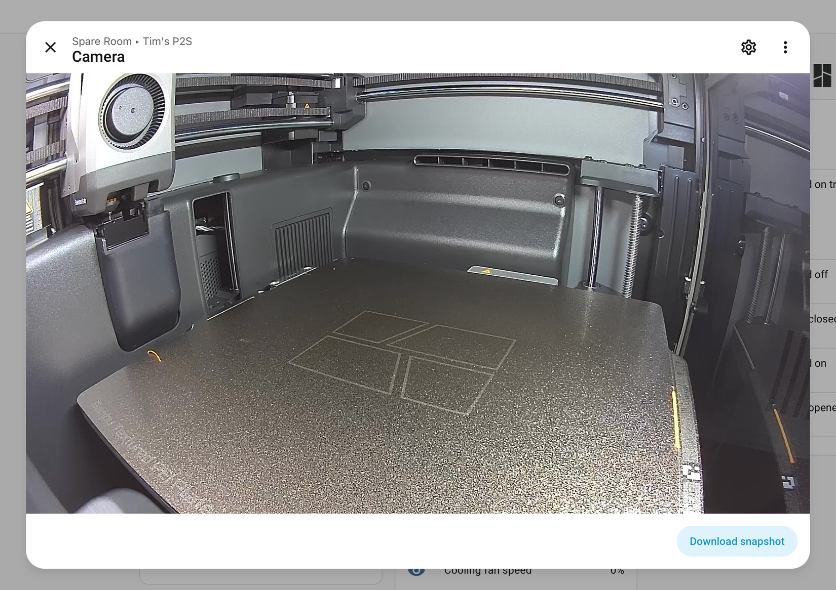 Bambu Lab P2S chamber camera streaming via Home Assistant.