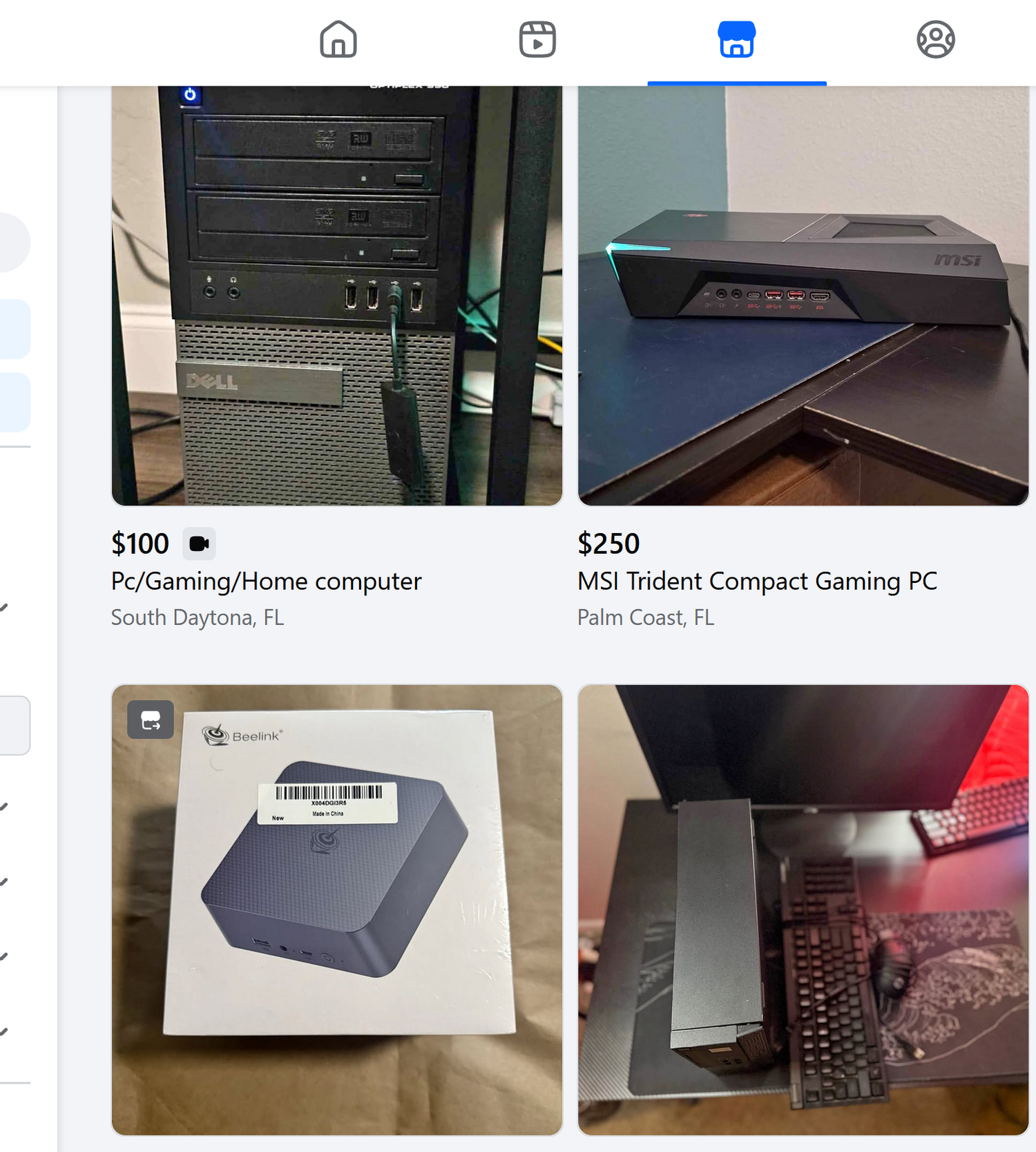 A screenshot of Facebook Marketplace with a Beelink Mini PC for sale.