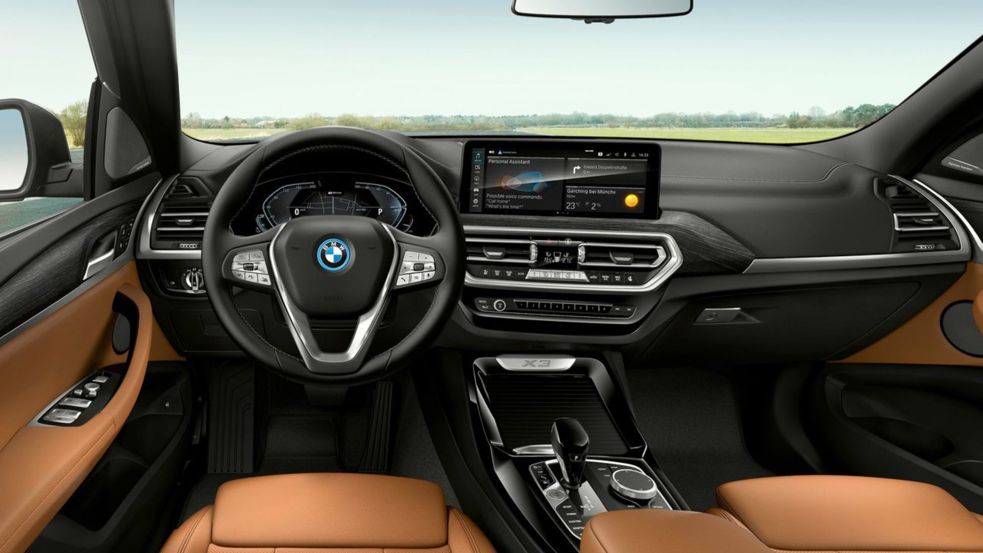 Shot of the dashboard inside the cabin of a 2022 BMW X3.
